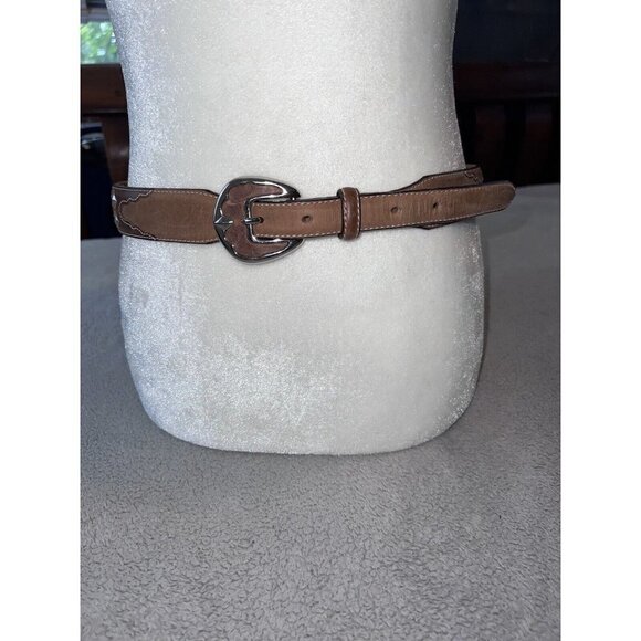 TONY LAMA Mens Cognac Nubuck Diamond Silver Studs Silver Buckle Belt - Picture 2 of 12